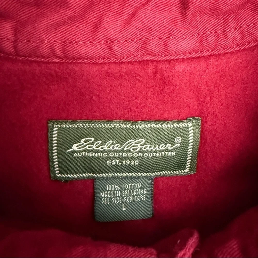 Eddie Bauer Red Flannel Shirt Men Large Button Up Long Sleeve Cotton Outdoor